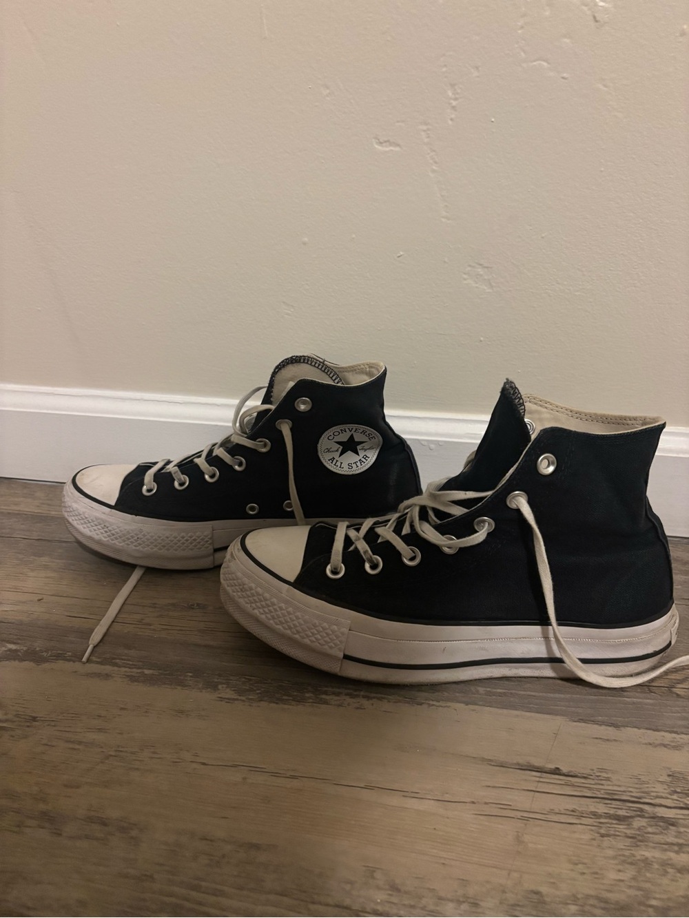 Platform Converse Black and White High-Top Canvas Sneakers - Picture 3 of 4